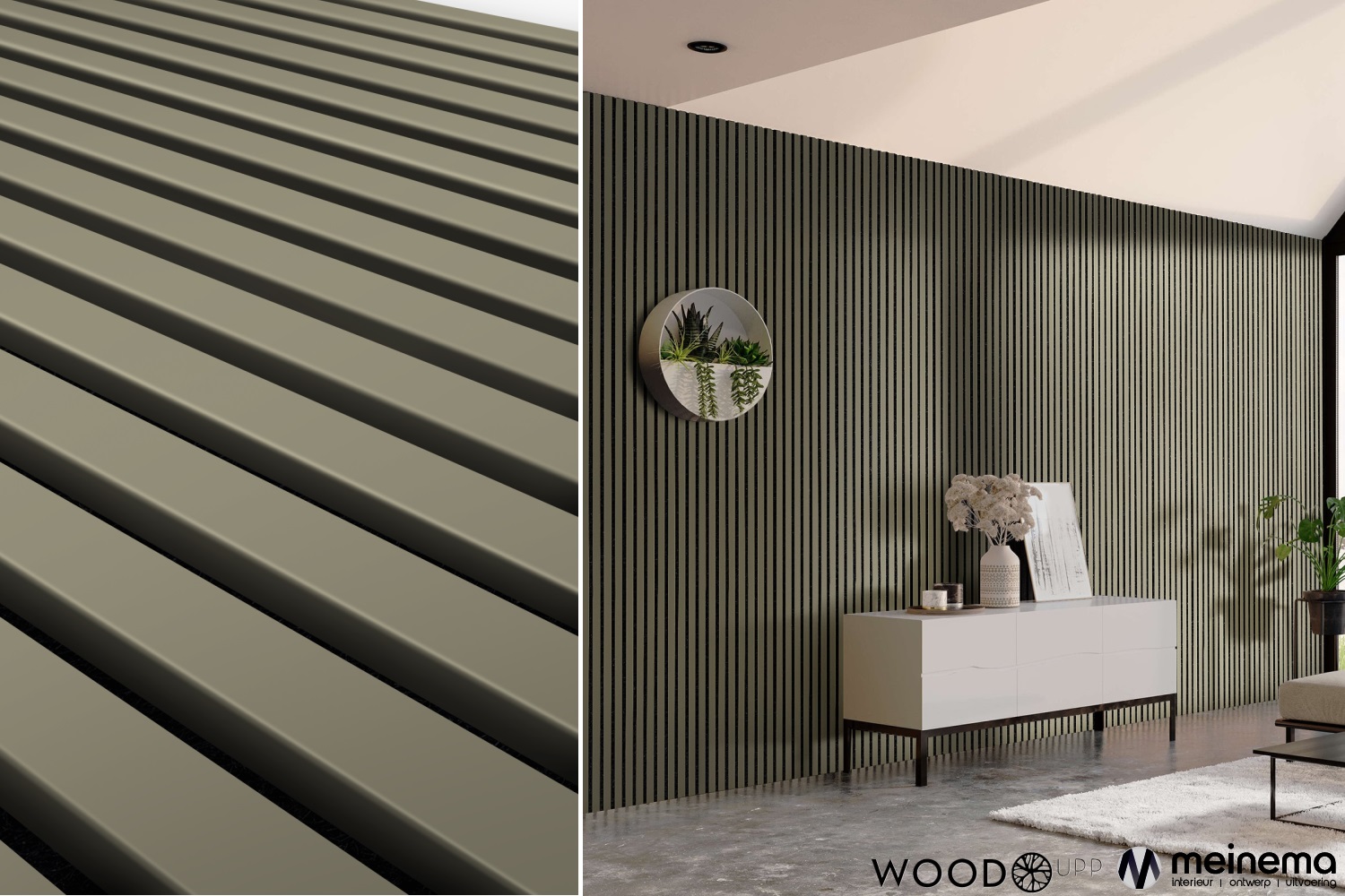 Akoestische panelen in warm groen interieur